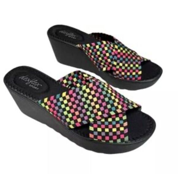 dexflex comfort Shoes - Y2K Dexflex Sports Rainbow Check Stretch Chunky Women's Multicolor Wedge Sandals